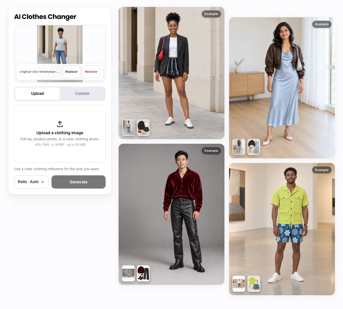 AI Clothes Changer workbench: Person photo input