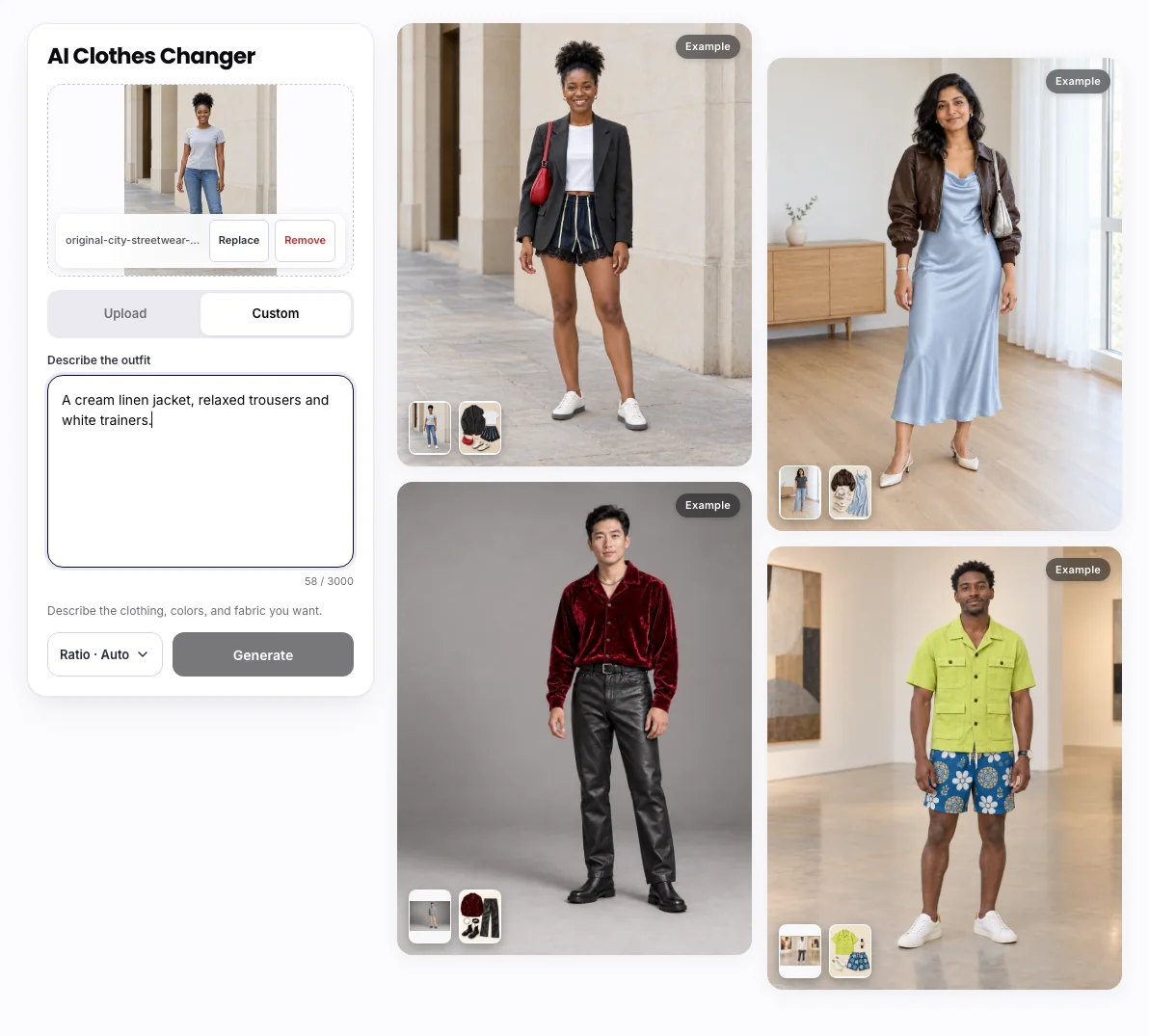 AI Clothes Changer workbench: Custom outfit description