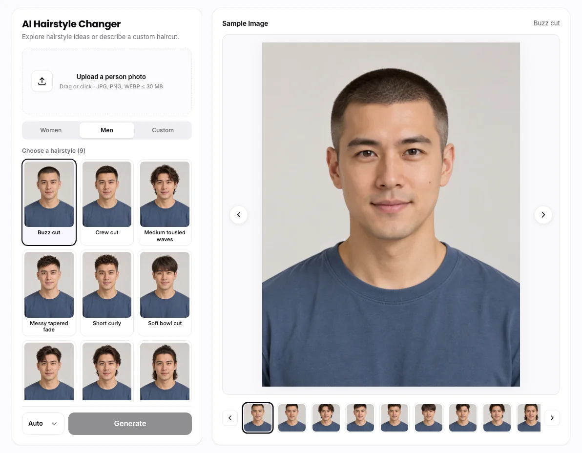 AI Hairstyle Changer workbench: Men hairstyle presets