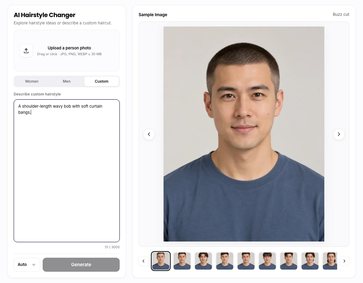 AI Hairstyle Changer workbench: Custom hairstyle description