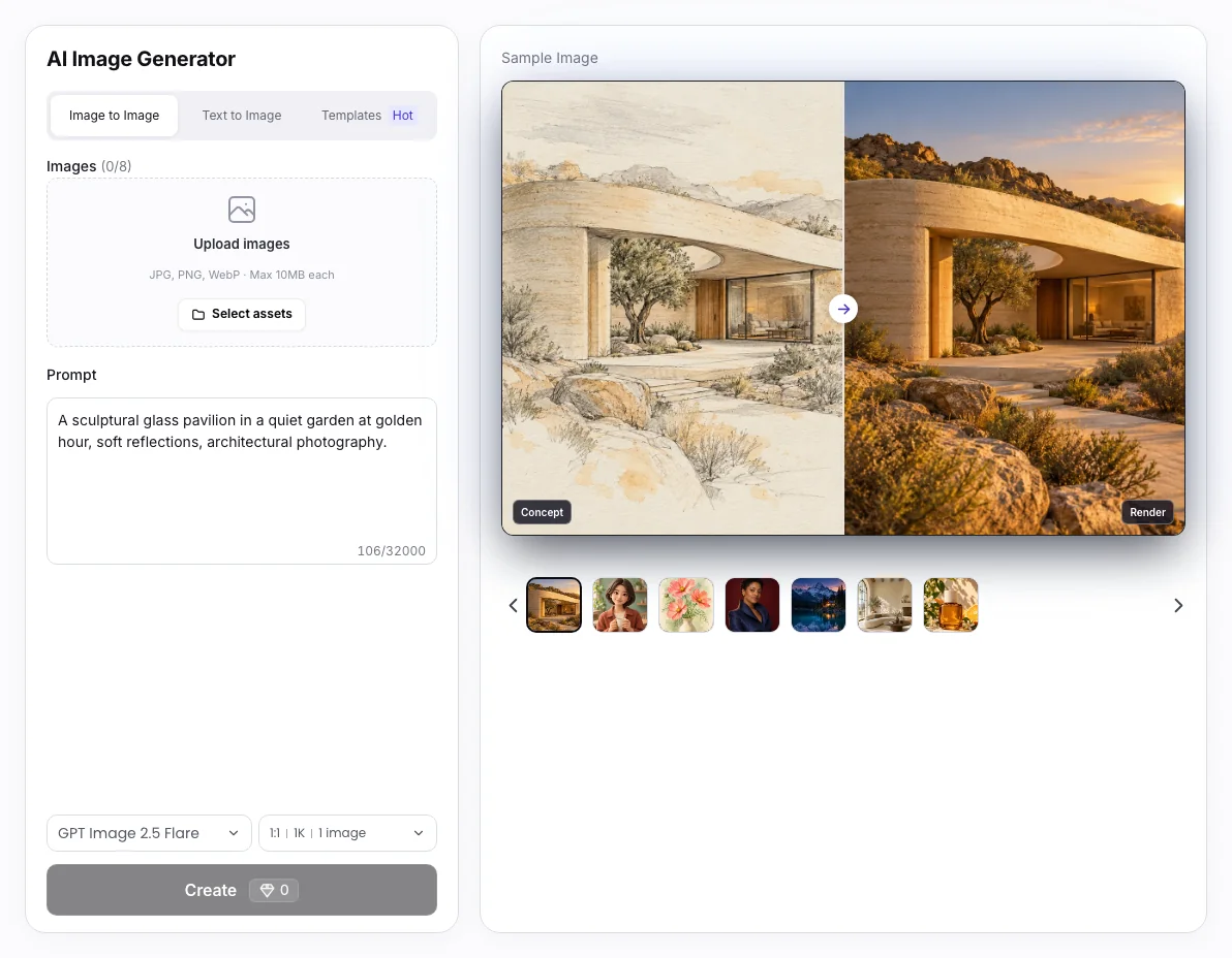 AI Image to Image workbench: Image to Image prompt prepared