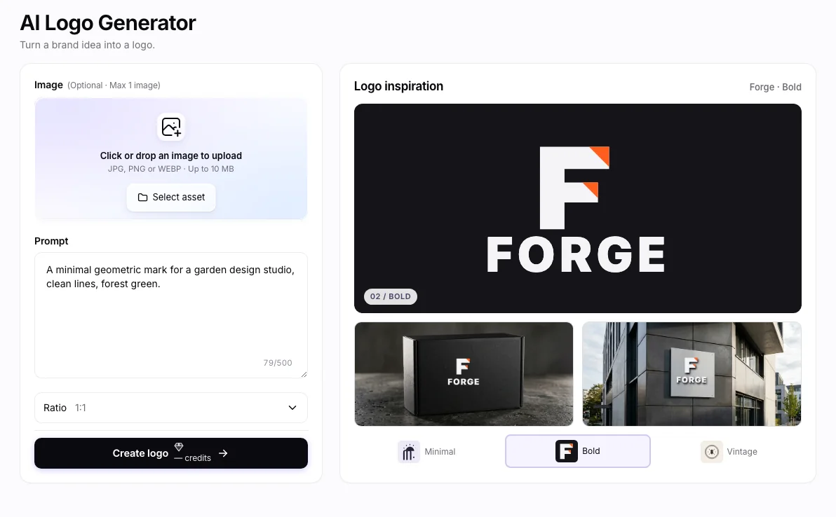 AI Logo Generator workbench: Logo inspiration example