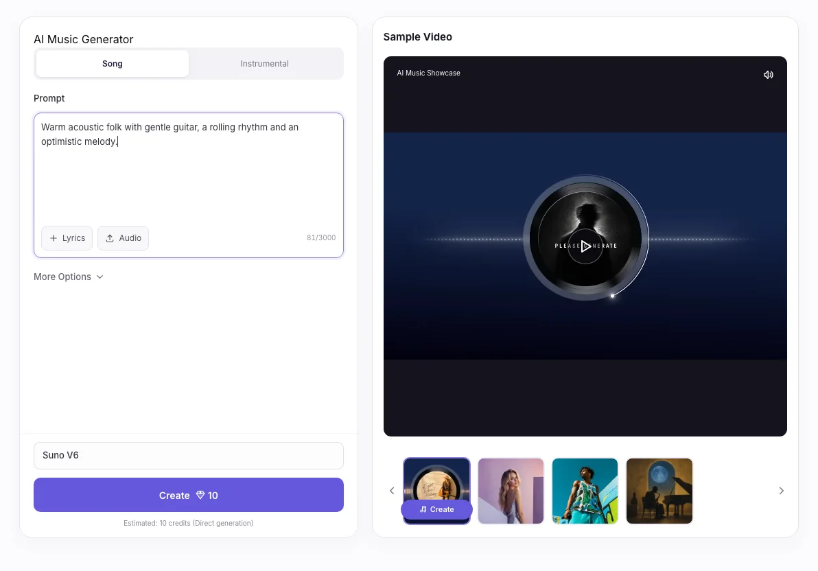 AI Music Generator workbench: Song description