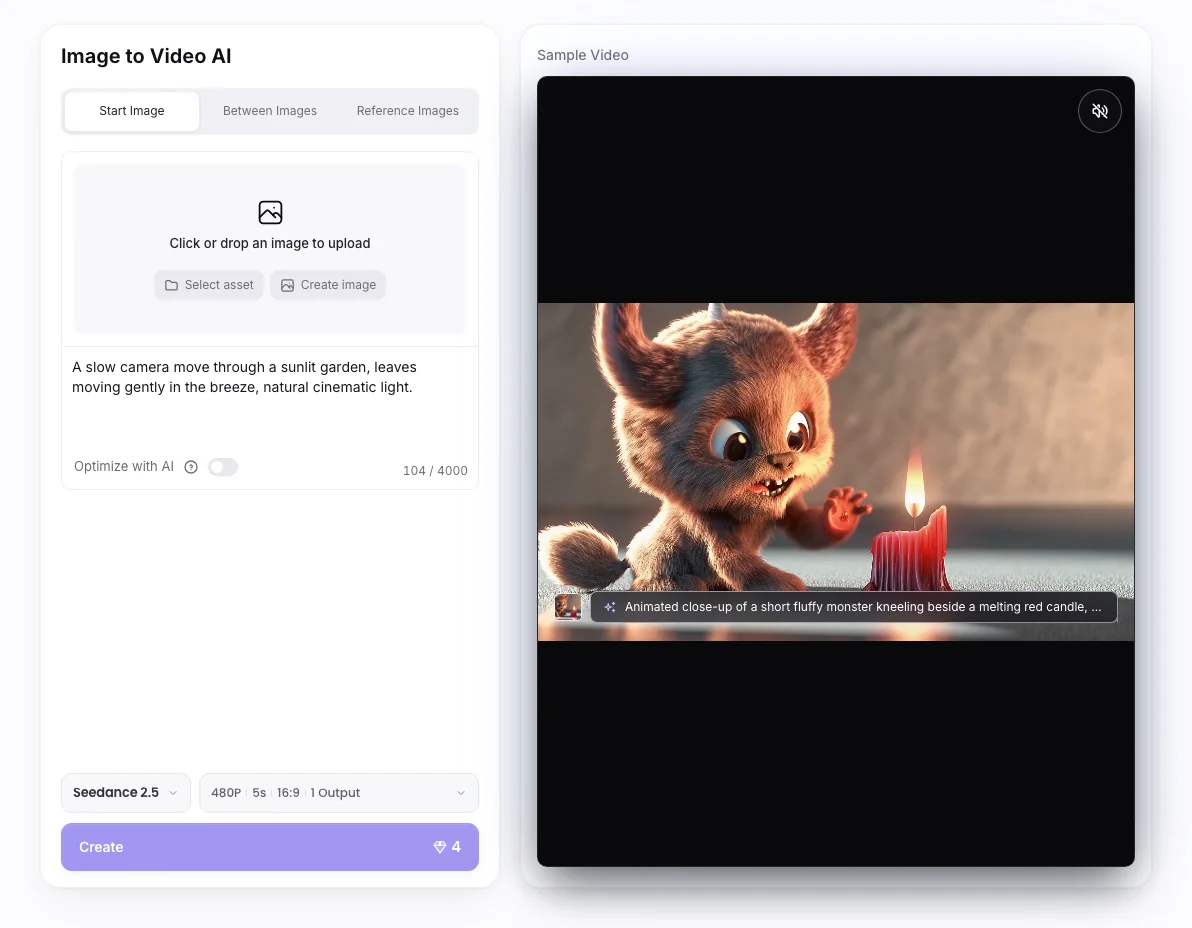 Image to Video AI workbench: Image to Video prompt prepared