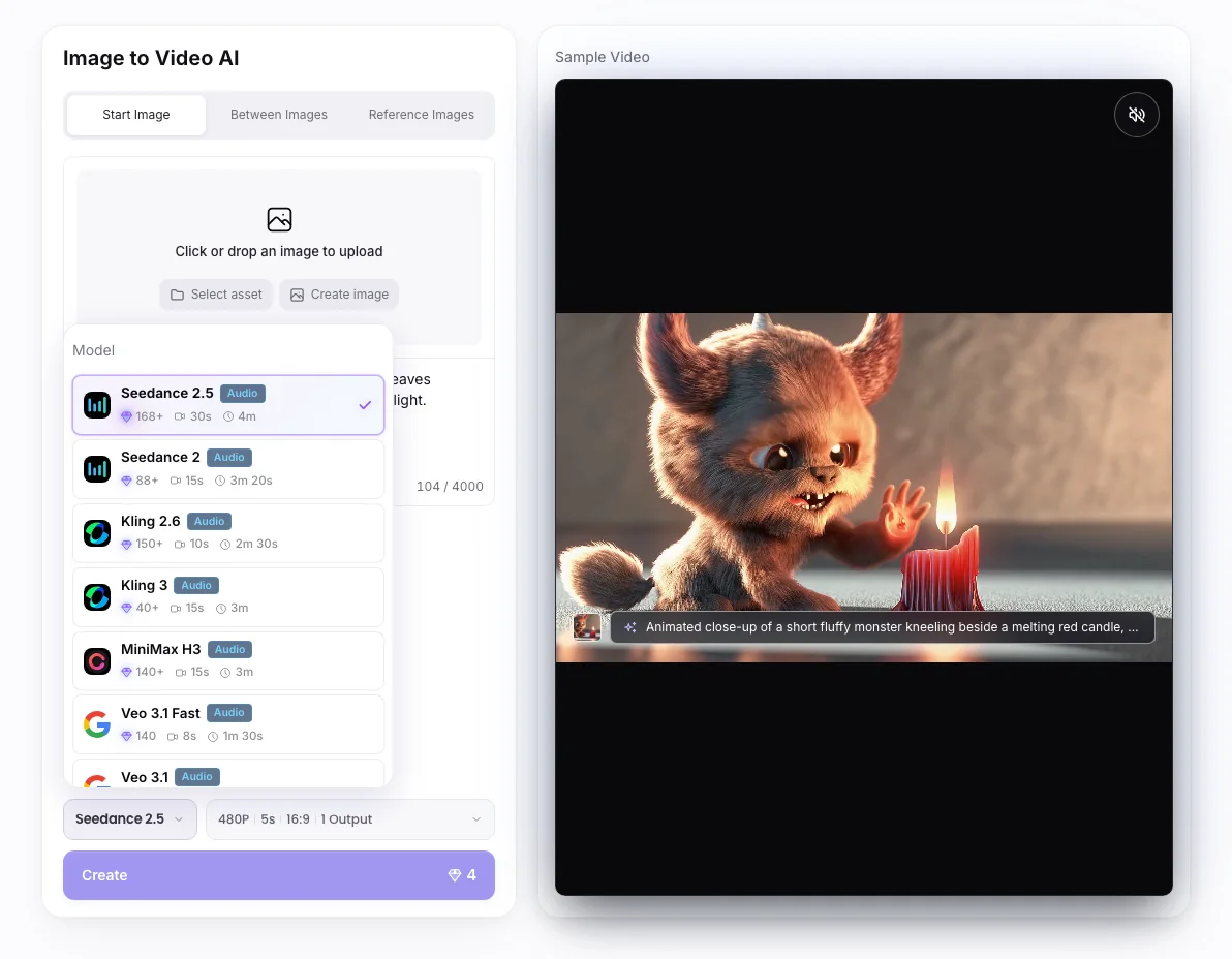 Image to Video AI workbench: Video model choices