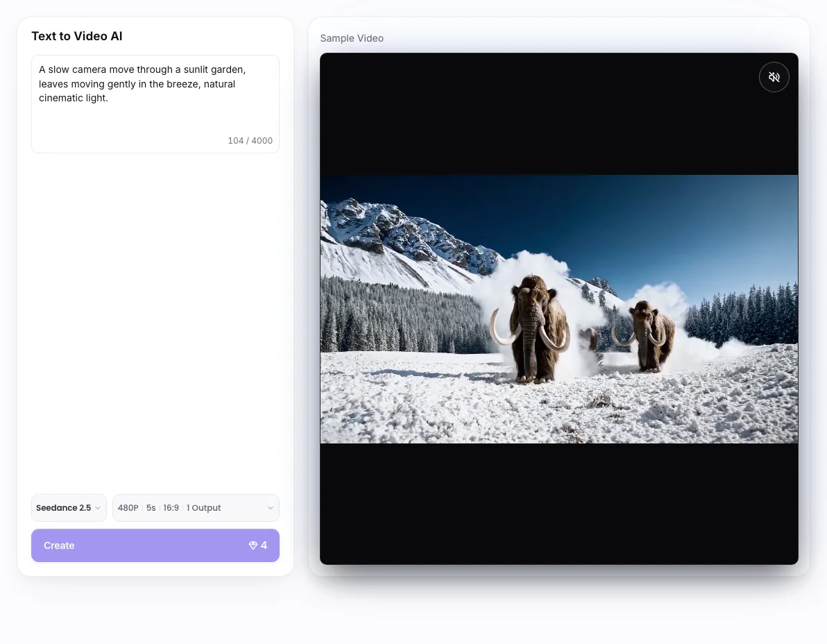 AI Video Generator workbench: Video prompt prepared