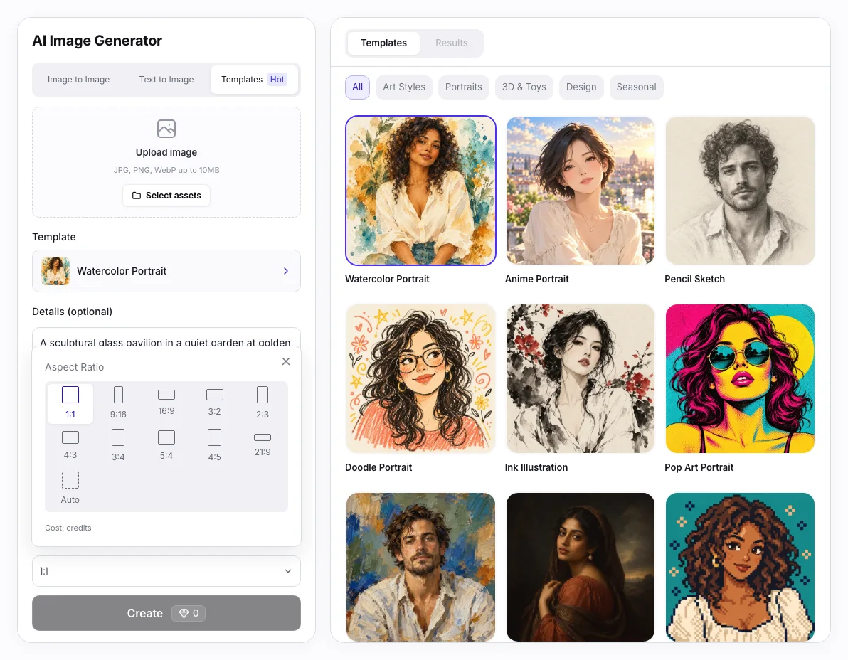 Image Style Transfer workbench: Template output parameters