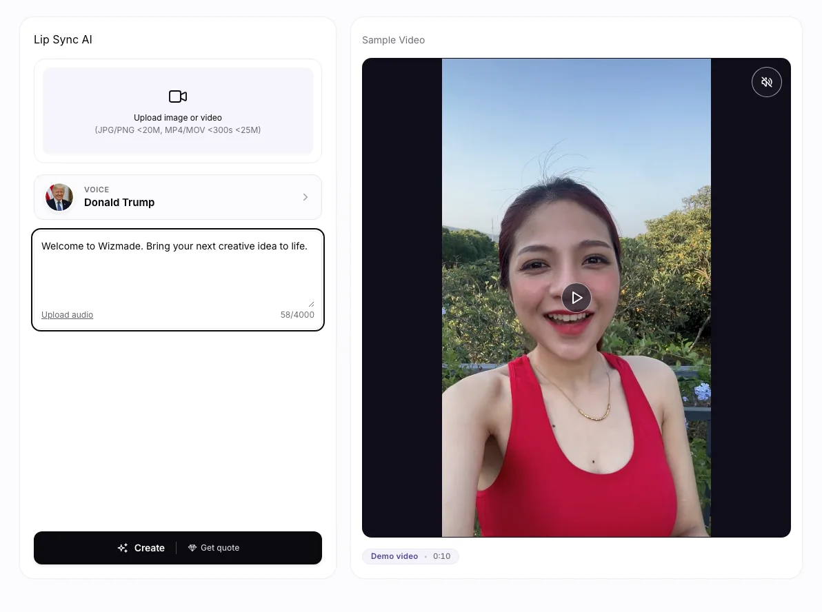 Lip Sync AI workbench: Lip Sync script form