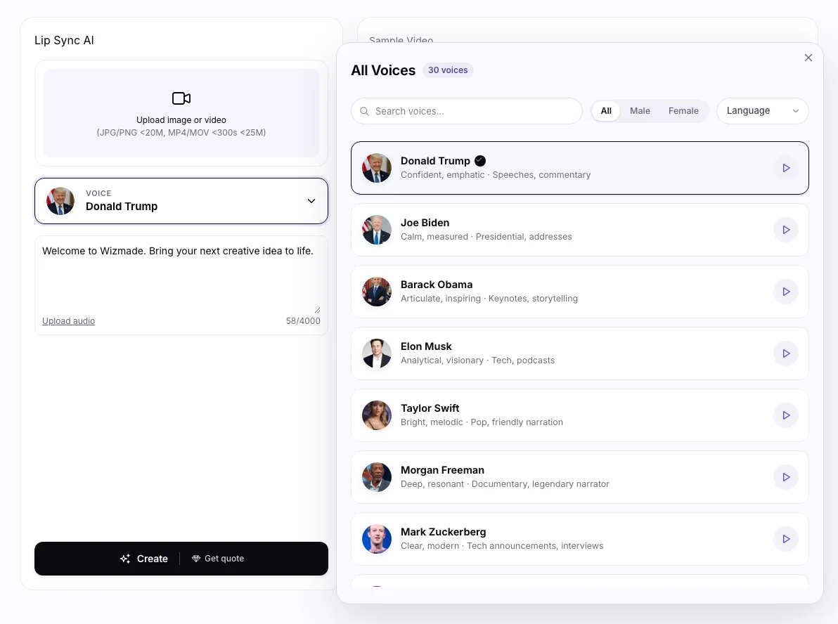 Lip Sync AI workbench: Voice library