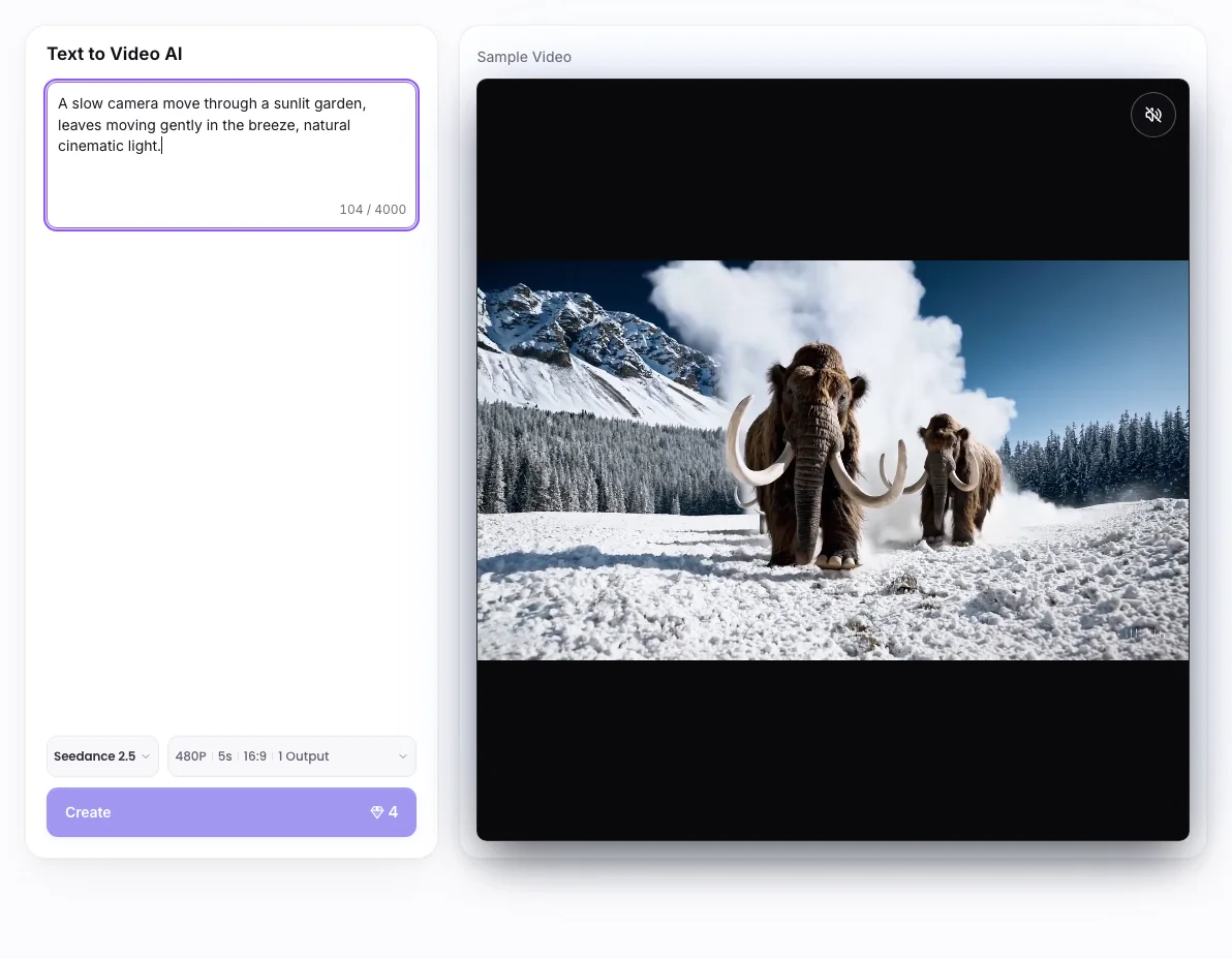 Text to Video AI workbench: Text to Video prompt prepared