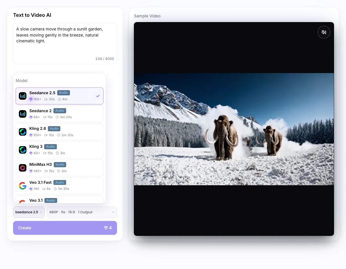 Text to Video AI workbench: Video model choices