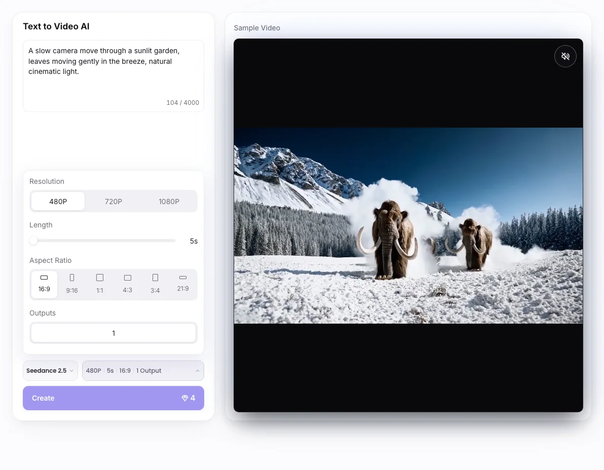 Text to Video AI workbench: Video output parameters
